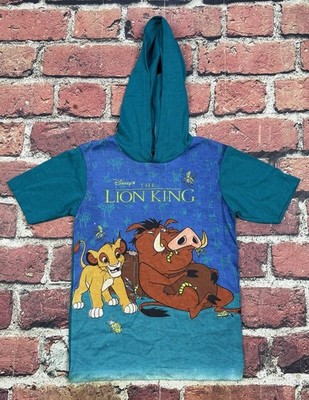 Vtg Lion King T Shirt Kids Large (7) Simba Pumba Hooded Disney 90s Single Stitch