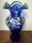 RARE Vintage Fenton 75th Anniversary Cobalt Blue Vase Hand Painted & Signed