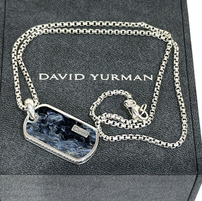 David Yurman Streamline Beveled Tag In Sterling Silver W/ Pietersite & 20'' chain