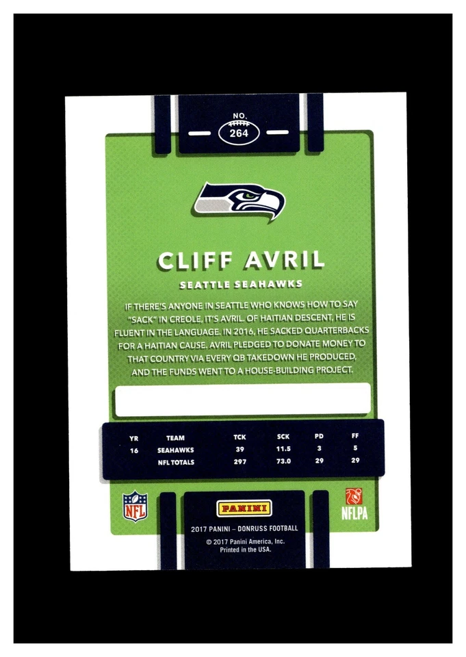 2017 Panini Donruss Press Proofs Gold #264 Cliff Avril 12/50 Seattle Seahawks - Image 2 of 2