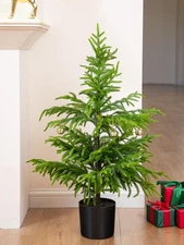 36’’ Norfolk Pine Tree Real Touch Artificial Small Christmas Tree with Pot fo...