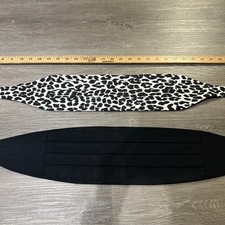 Lot of 2 Wide Waist Belts Cummerbund Style Black Pleated Size M  Leopard Print