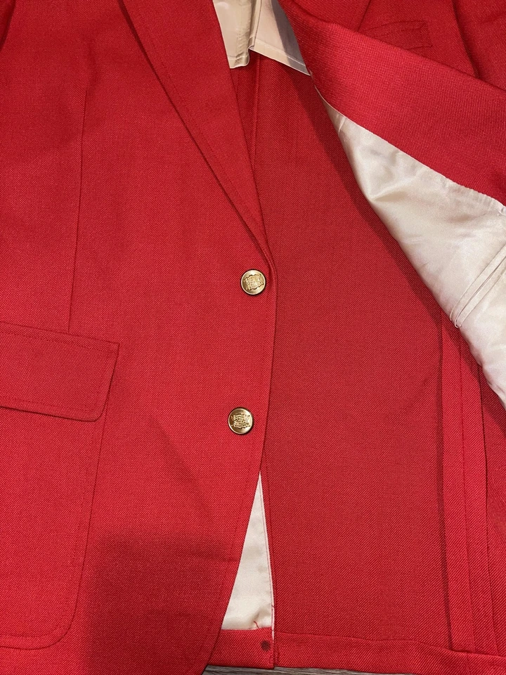 Blazer De Colección John Weitz Palm Beach Para Hombres Grande Rojo Dorado Cresta Botones Hecho en EE. UU. Foto 3 de 4