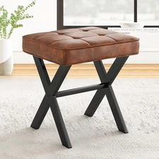 Vanity Stool, Square Makeup Stool with Metal X Legs, Small Ottoman Stool Chair 