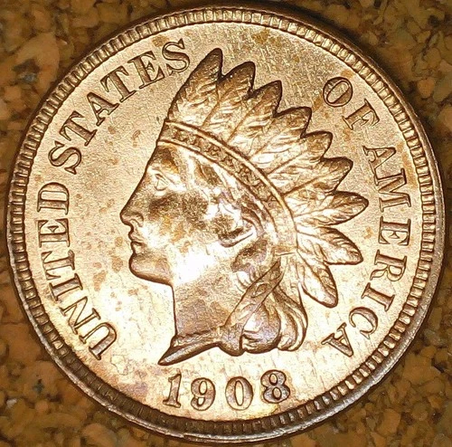 1908 Indian Head Cent - AU+++ DETAILS  (K876)