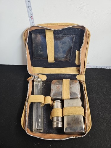 Vintage Leather Fabric Men’s Toiletry Travel Kit Grooming Shave Razor 