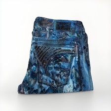 Robin's Jeans Mens 34X35 Baba Turquoise Studded Long Flap Straight Leg USA Made.