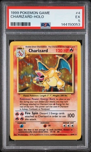 1999 POKEMON BASE SET UNLIMITED #4 CHARIZARD-HOLO PSA 5