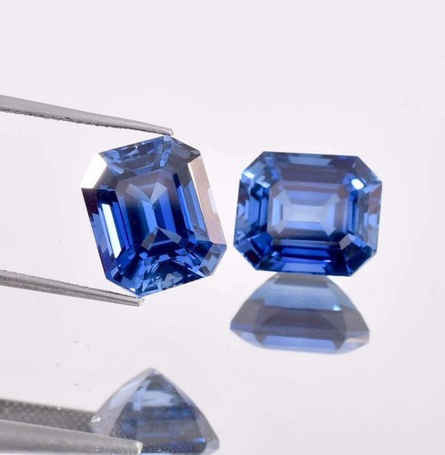 20 Ct Natural Flawless Royal Blue Ceylon Sapphire Emerald Cut Pair Gemstone - Picture 4 of 6