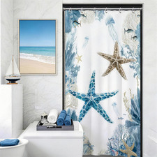 Blue Beach Shower Curtain for Bathroom, Ocean Coastal Theme, 32X72 in  Summer S