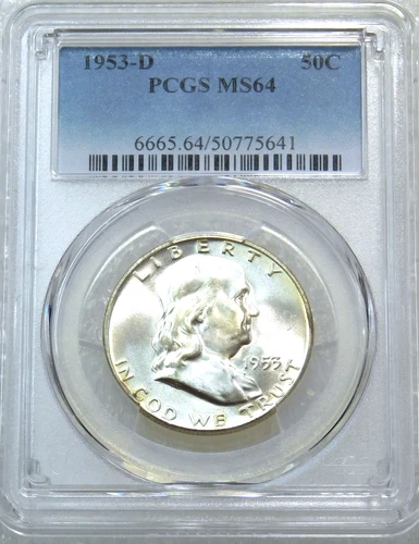 1953 D Franklin Half Dollar PCGS MS64 99% FBL Frosty Luster New Holder #Y3B