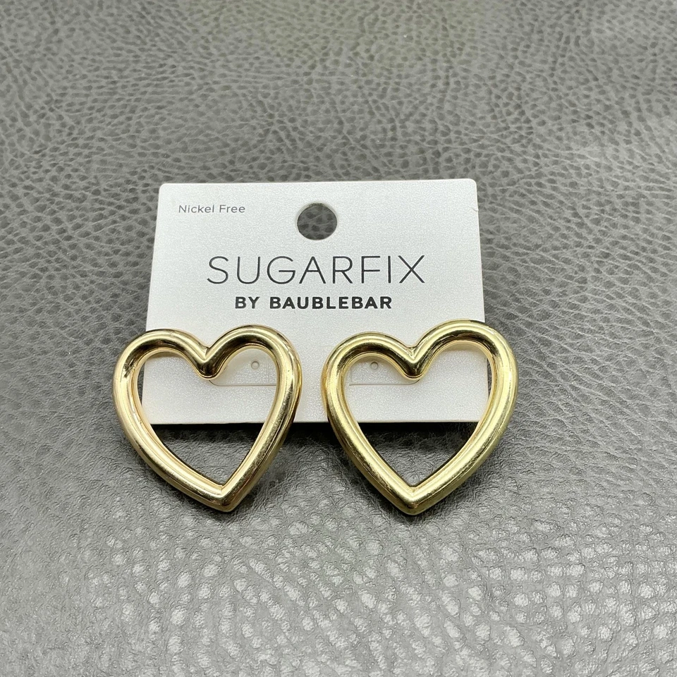 Pendientes de aro Sugarfix by BaubleBar corazón abierto para mujer tono dorado sin níquel Foto 3 de 4