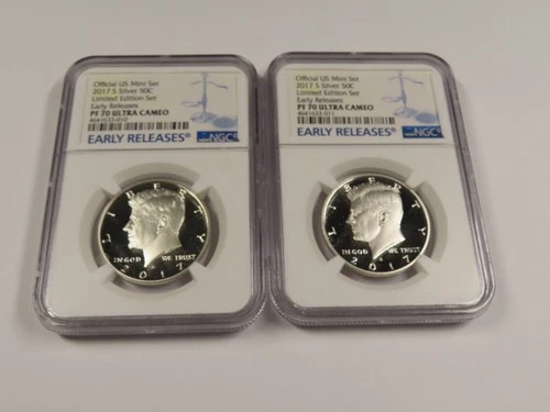 LOT OF ( 2 ) 2017 S SILVER NGC PF70 ULTRA CAMEO PROOF KENNEDY HALF DOLLAR COINS