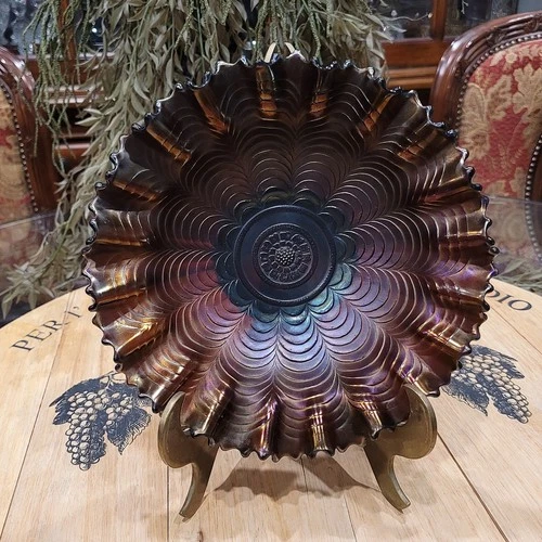 Antique Northwood Nippon Purple Carnival Glass Bowl 8.75"