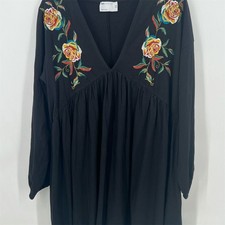 ASOS DESIGN Women's Black Embroidered Mini Dress Size 8 V-Neck