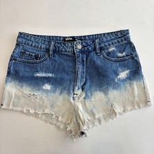 BDG Womens Denim Shorts 32 High Rise Cheeky Dip Dyed Ombre Distressed Western
