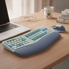 Wireless Ergonomic Keyboard and Mouse Combo with PU Wrist Rest, Carpal Tunnel...