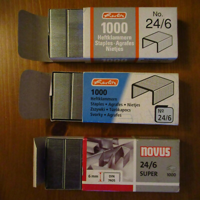 3 x 1000 Heftklammern von Herlitz und Novus für handelsübliche Tacker No. 24/6