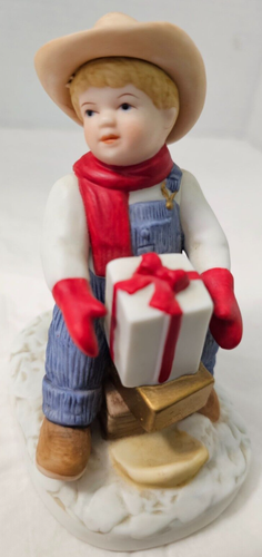 1985 Home Interior Denim Days Holiday Sled With Presents 1528 Figurine Homco - Picture 2 of 9