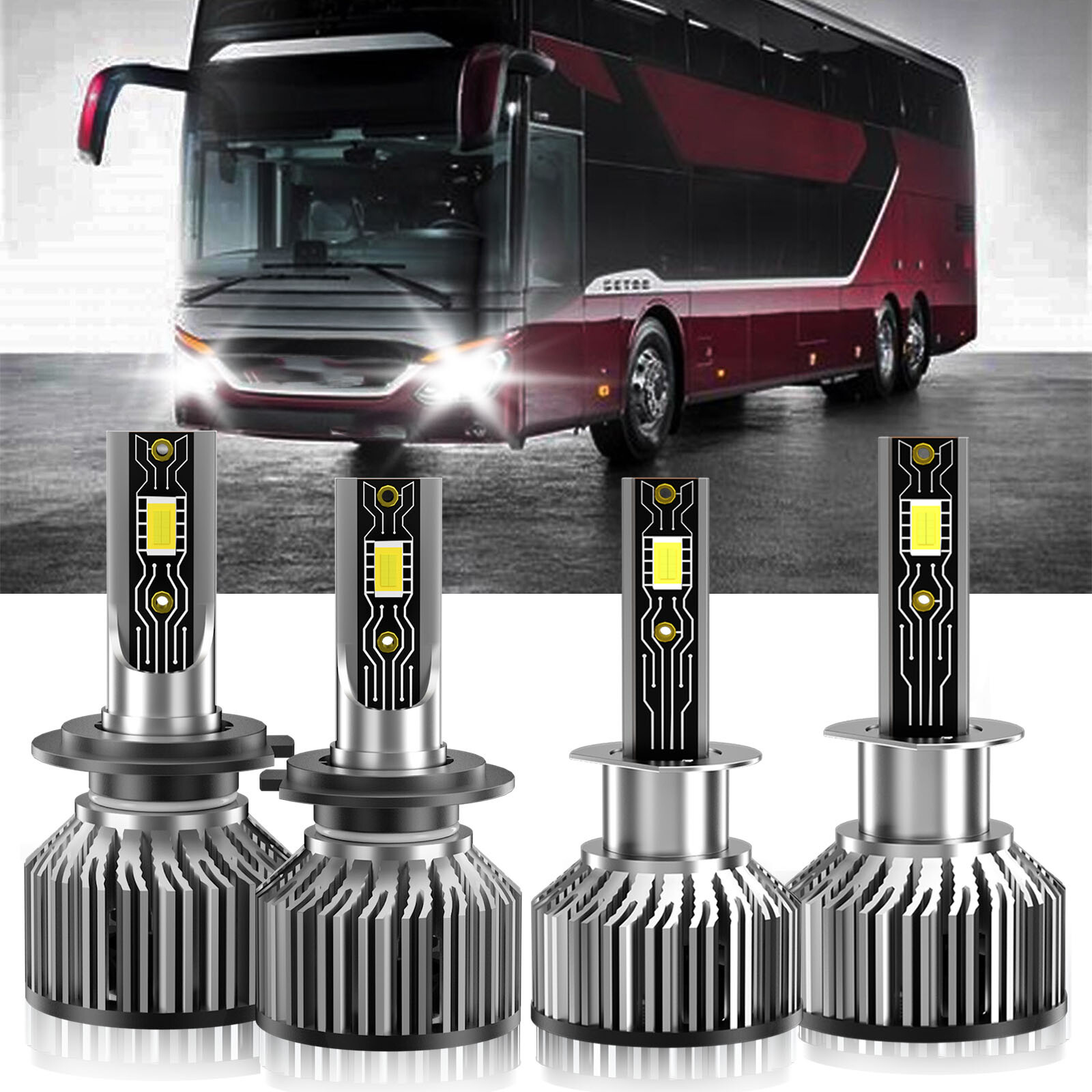 For Evobus S 407 2016-2017 4x LED Headlight Bulbs High Low Beam Kit 6500K H1+H7