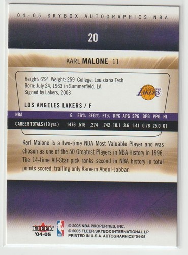 2004-05 Skybox Autographics #20 Karl Malone LAKERS - Picture 2 of 2