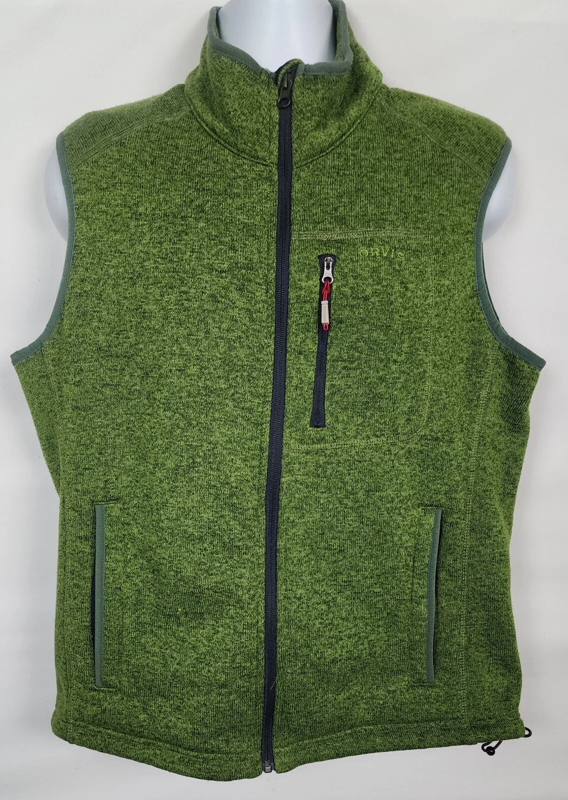Orvis Fleece Vest Mens Large Green Sweater Full Zip Fishing Hike Outdoors
