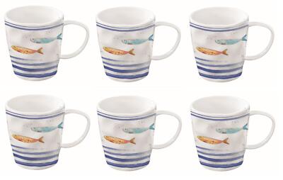 6er Set Tassen Becher Maritim Fische BORD DE MER 350ml Porzellan EASY LIFE