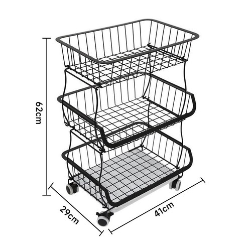 STORAGE STACKING WIRE BASKET STACKABLE SHELVES VEGETABLE FOOD KITCHEN RACK WHEEL - Picture 36 of 43
