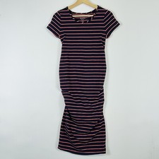 NEW Isabel Maternity Women XS Blue Orange Striped Nautical Coastal Ruched Dress