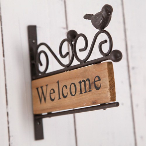Retro Shabby House Restaurant Bar Door Decor Welcome Plaque Sign Bird Metal Wood - Picture 2 of 4
