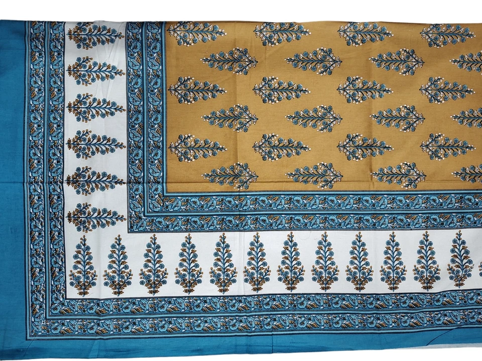 Indian Hand Block Print Tablecloth Kitchen Linen 100%Cotton Floral Hippie Decor - Image 2 of 3