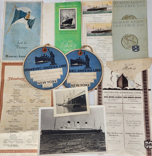 Lot of 12 1930s Hamburg Amerika Ships Milwaukee Majestic Photos Papers Menu Tags