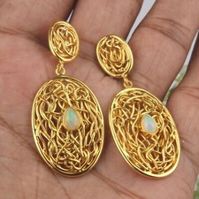 Handmade 18k Yellow Gold Plated Opal Earring 925 Silver Gemstone Jewelry