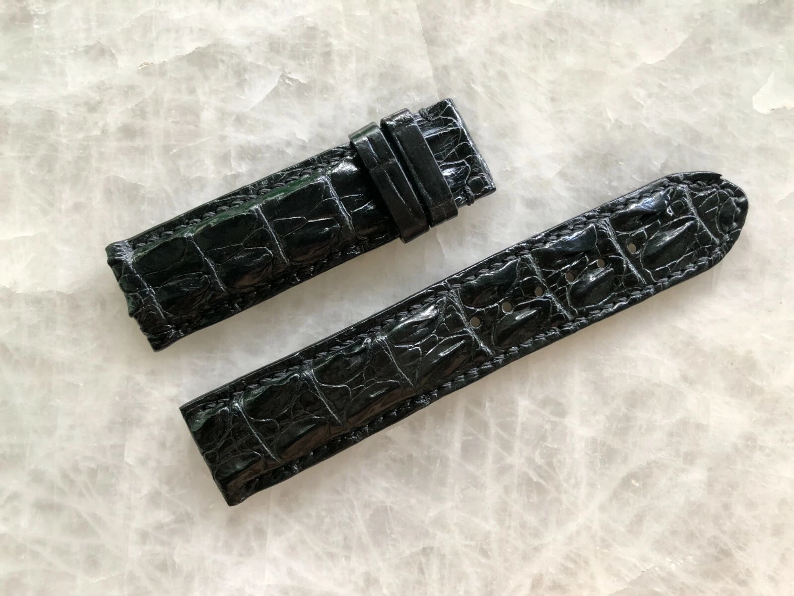 22mm/20mm Black Alligator Crocodile Embossed Leather Watch Strap Band