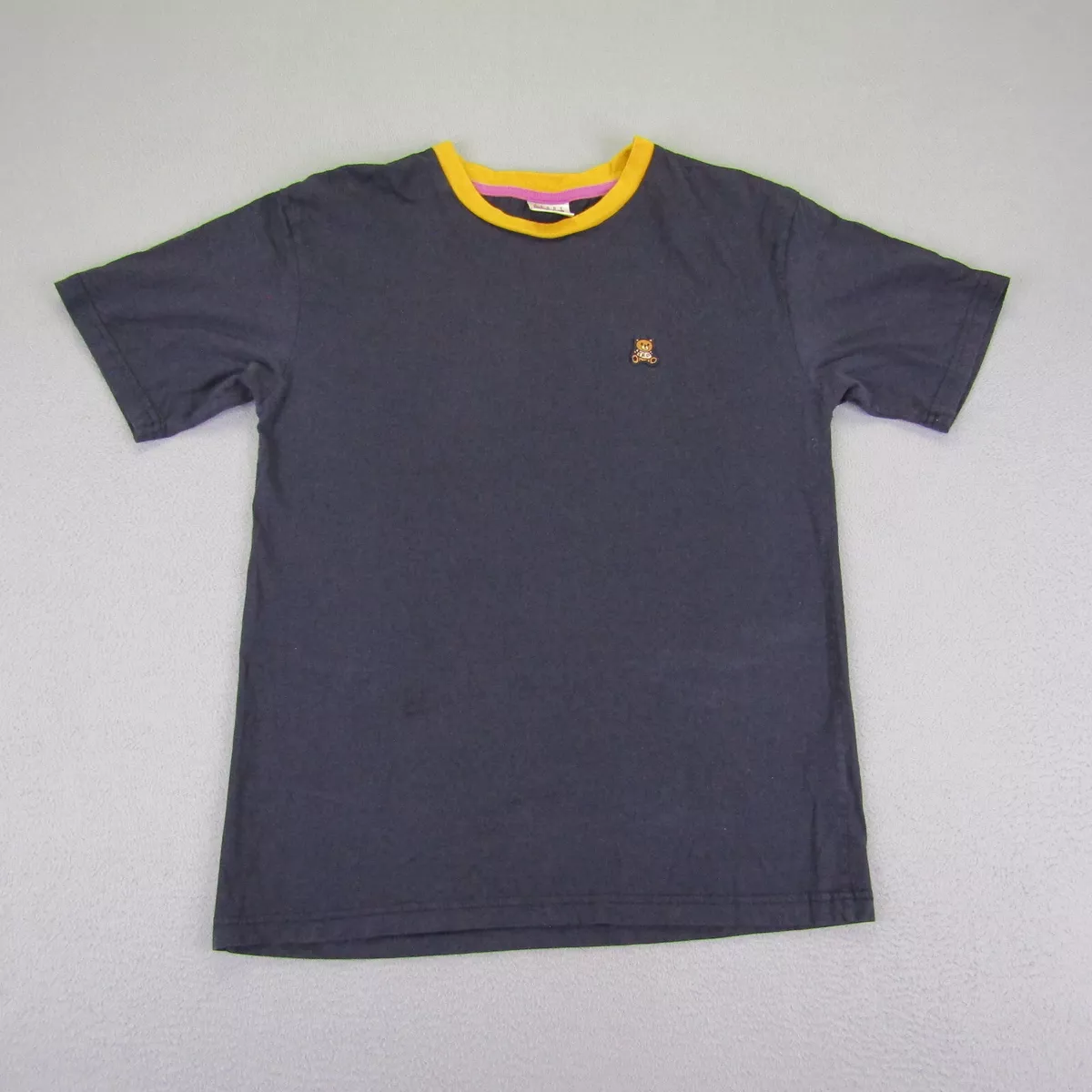 Teddy Fresh Shirt Mens Small Blue Yellow Ringer Short Sleeve Crewneck Casual