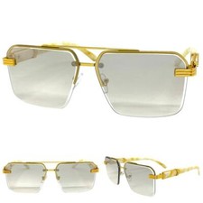 CLASSY Elegant Modern Retro Hip Hop Clear Lens Slight Tint SUNGLASSES Gold Frame