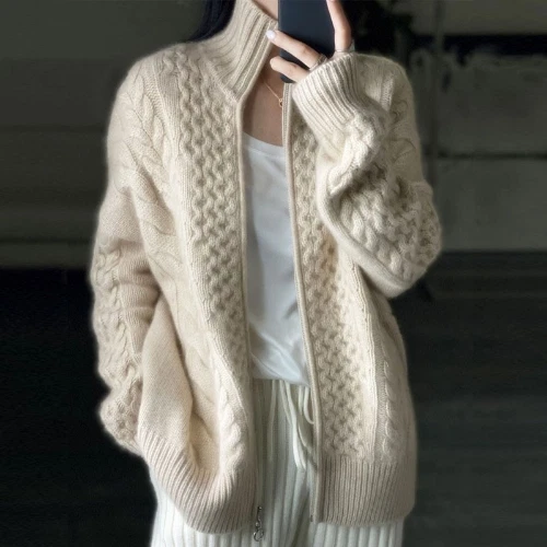 Cashmere Sweater Women's Turtleneck Zipper Sweater Cardigan Slouchy and Loose🎁 - Bild 5 von 7