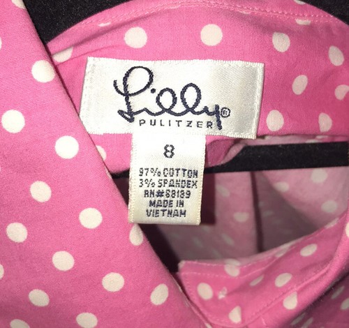 Lilly Pulitzer Women's Pink Polka Dot Long Sleeve Button Up Dress Shirt Size 8 - Picture 7 of 9