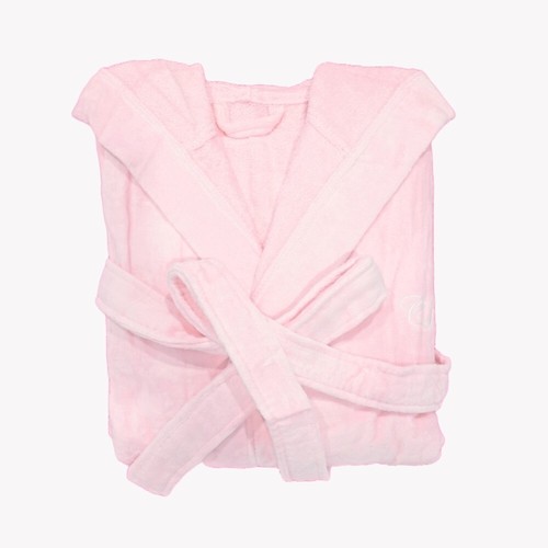 Hooded 100% Turkish Cotton Bathrobe - Baby Pink Terry Cloth Robe for Women - Picture 5 of 10
