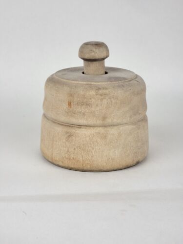 Antique Primitive Wooden Butter Mold Bell Press with Carved Flower Print Design