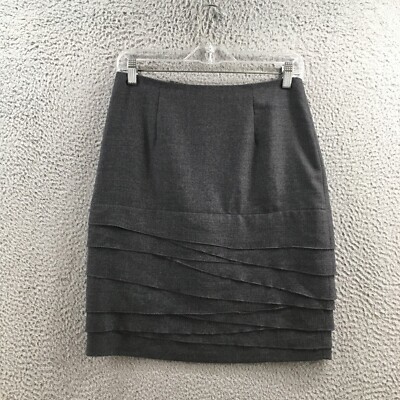 Carlisle Pencil Straight Skirt Womens 2 Charcoal Gray Wool Tiered Back Zip