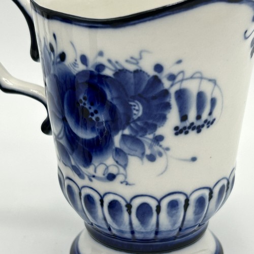Porcelain Bowl Handles Flo Blue Rose Lily Of Valley Flower Creamer Gzhel Russia - Picture 8 of 14
