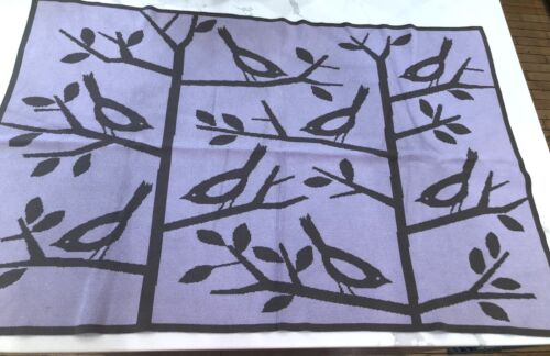 Dwell Studio Lavender Taupe Birds Tree Baby Blanket Cotton Knit Throw 42x28 EUC