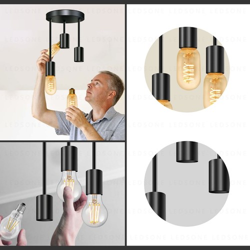 Lámpara de techo de montaje empotrado para interiores negra moderna de 3 vías E27 LED bombilla lámparas de montaje - Imagen 17 de 30
