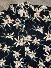 Vintage Paradise Found 2XL Star Orchid Aloha Hawaiian Black 80s Mens Shirt