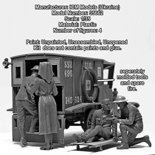 Ambulancia ICM 35662 MODELO T 1917 (TEMPRANA) CON KIT MODELO PERSONAL MÉDICO EE. UU. - Imagen 4 de 6