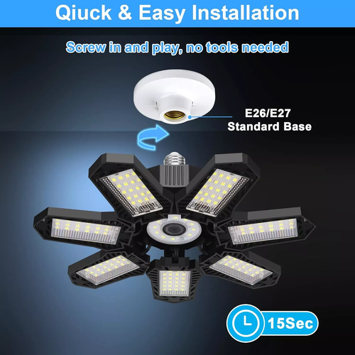 2 Pack Super Bright LED Garage Lights 6500K Deformable Ceiling Shop Work Lamps - Picture 11 of 17