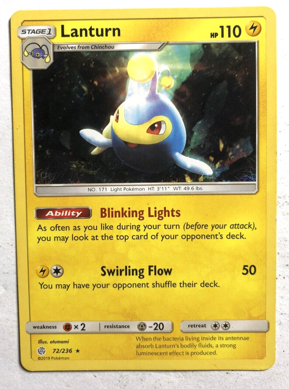 Lanturn 72/236 Cosmic Eclipse Pokemon LIGHTLY PLAYED LP
