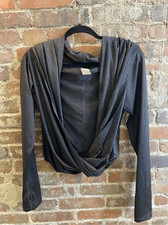 ZYIA Active Haze Yoga Shawl Pullover Wrap Hooded Shirt Twist Top Dark Gray SZ Me