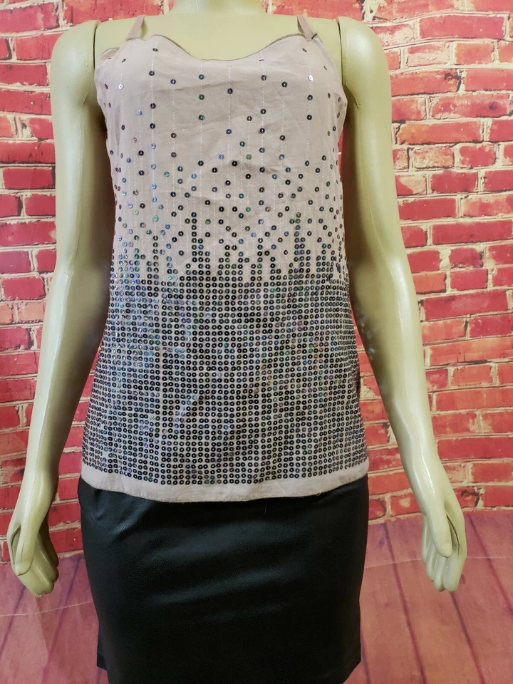 Camisa Top Rozae Nichols Talla S Lentejuelas Sin Mangas Boho Chic Rosa (B4) Foto 2 de 4